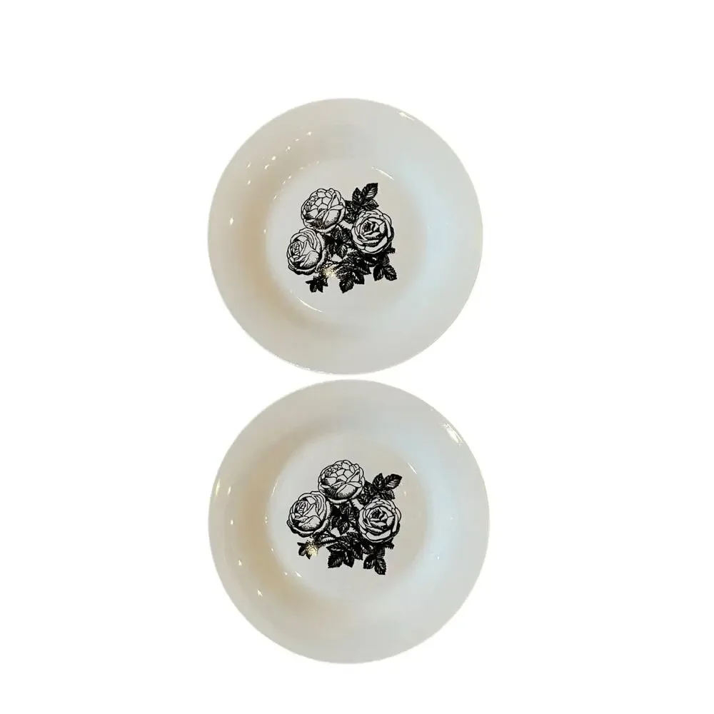 Godinger Floral Salad Plates 7.5in Porcelain Black & White Roses Set of 2 NEW